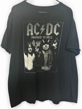 AC/DC Highway to Hell Graphic Band Tee Black 2XL Distressed Rock Shirt